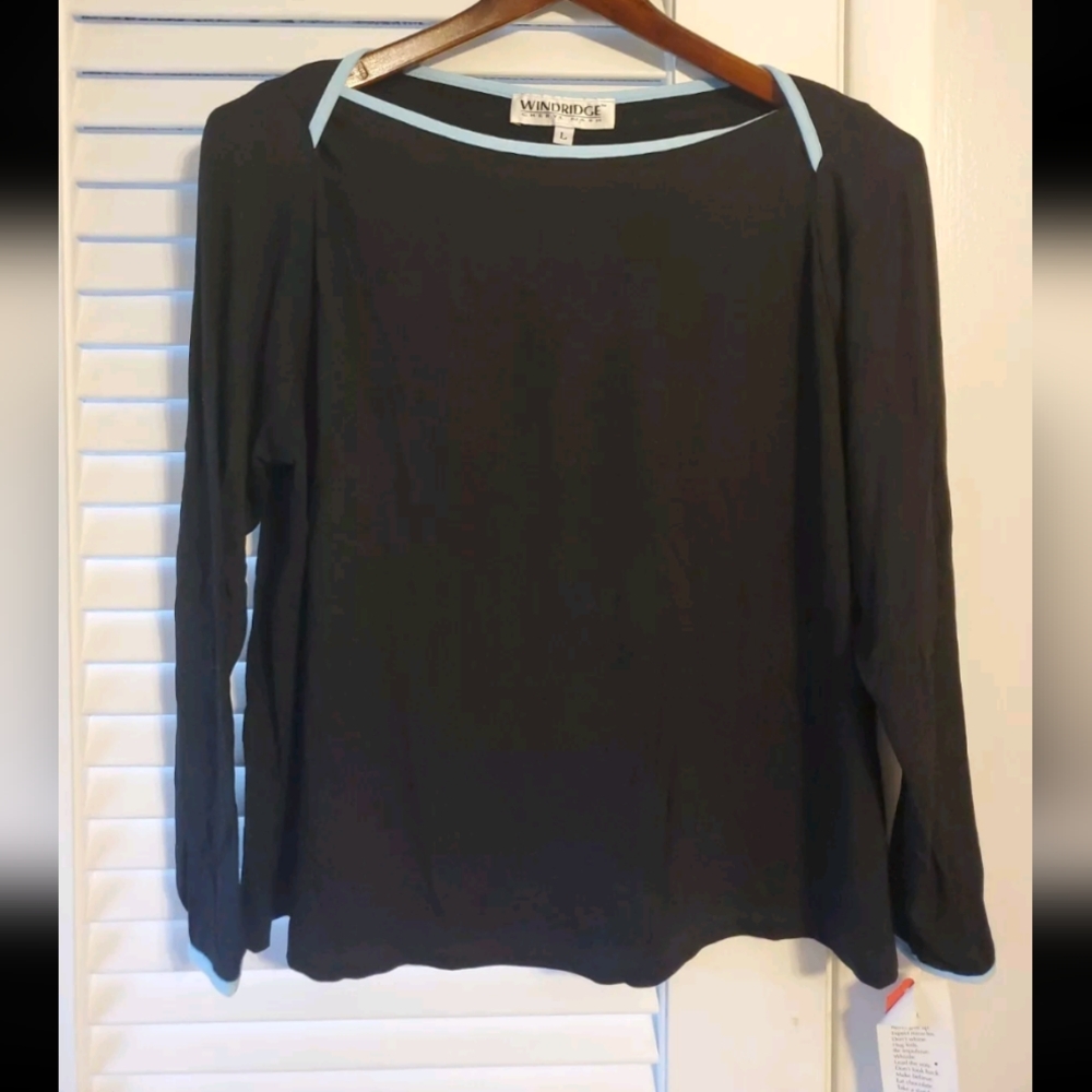 Nwt Windridge Large Black Shirt Rayon Spandex Retail $77 New Active Long Sleeve